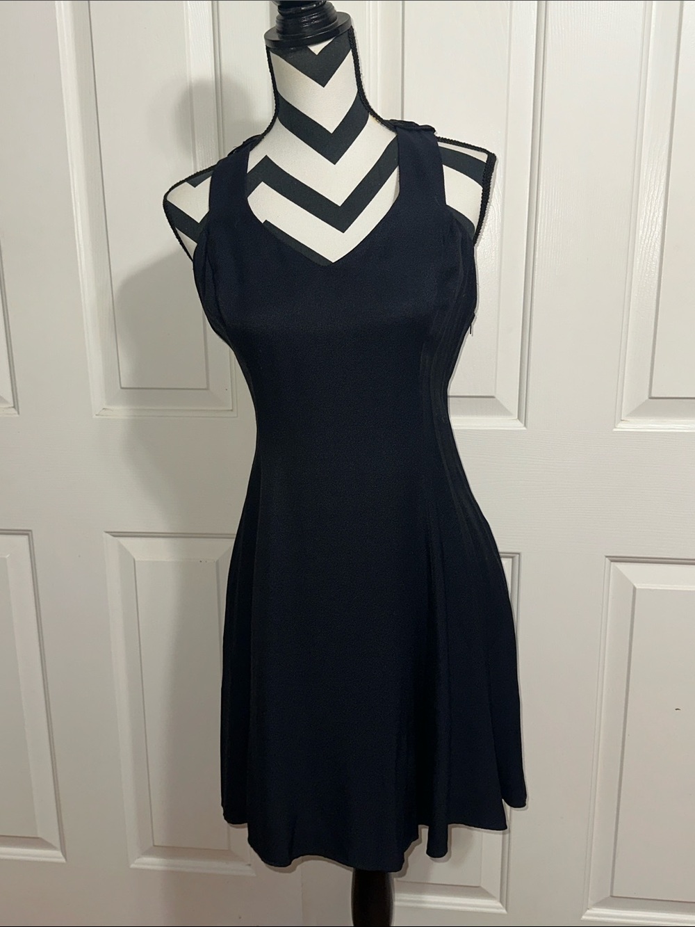 Jessica McClintock for Gunne Sax Black V-Neck  Dress w/ Ornate Back Detail